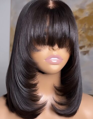 12 inches 200g closure fringe wig, Trimmed layered