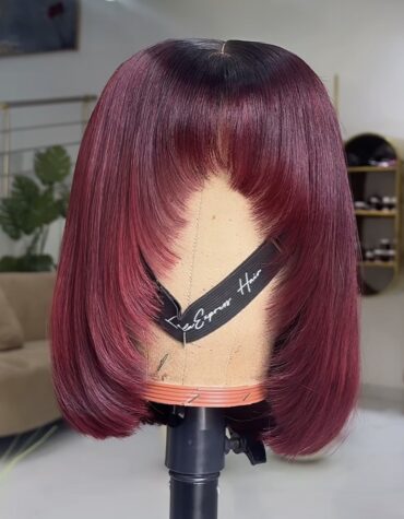12inches 200g 2*6 closure fringe layered custom colored wig