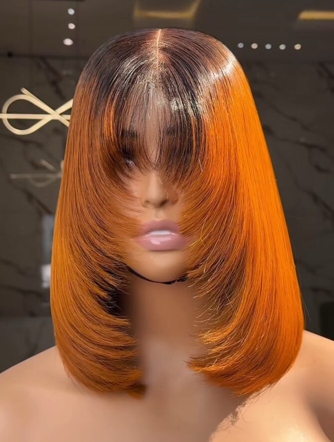 12inches 200g layered fringe 2*6 closure custom colored wig