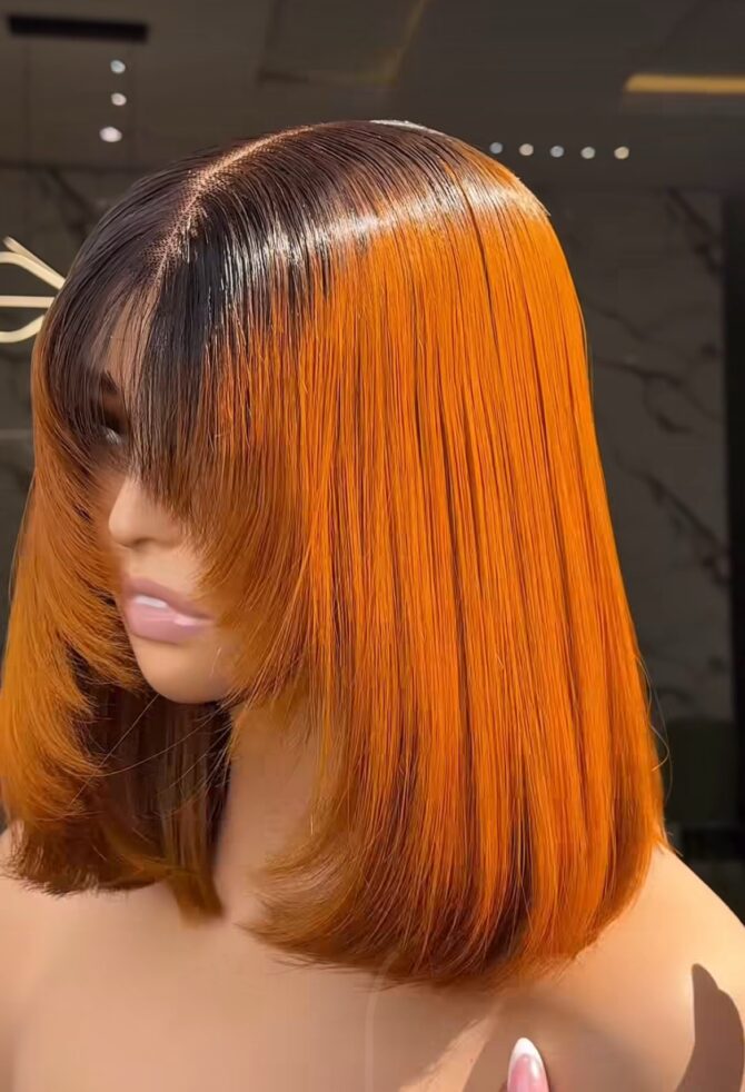 12inches 200g layered fringe 2*6 closure custom colored wig